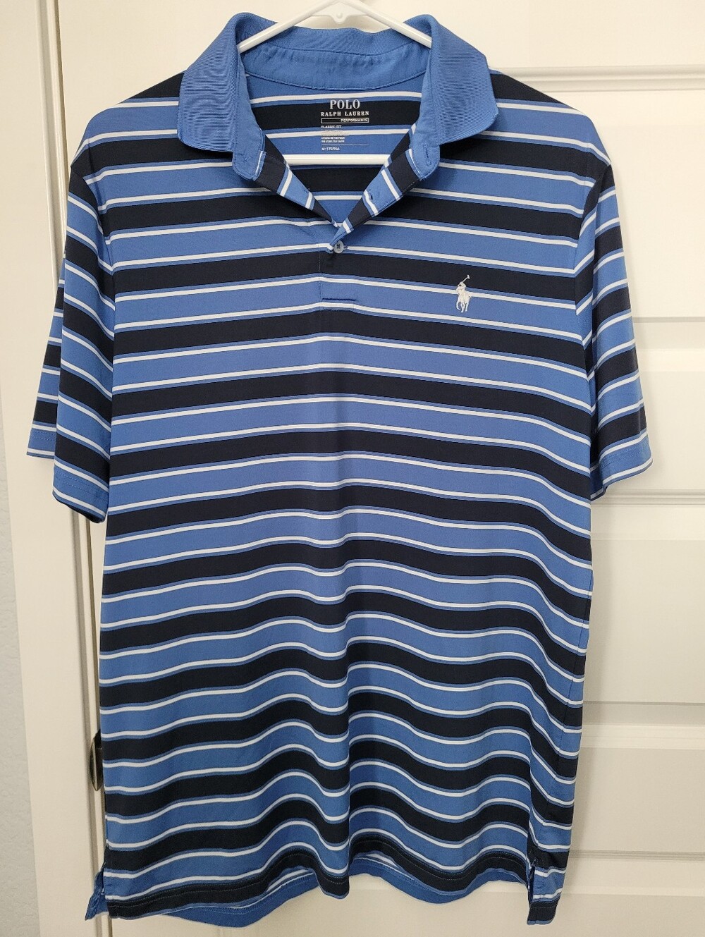 Polo Ralph Lauren Performance Men Golf Polo Shirt Blue Navy Striped Size Medium